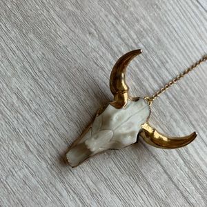Gold/Cream Bull Pendant Drop Necklace